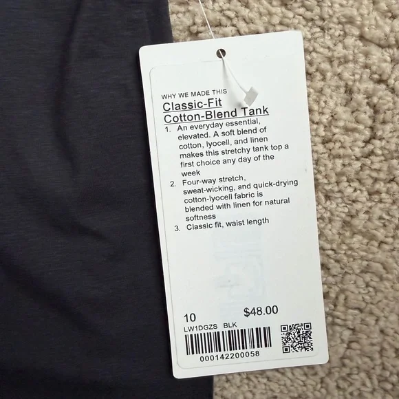 NWT Lululemon classic fit cotton blend tank - Black - 10 - Picture 5 of 8
